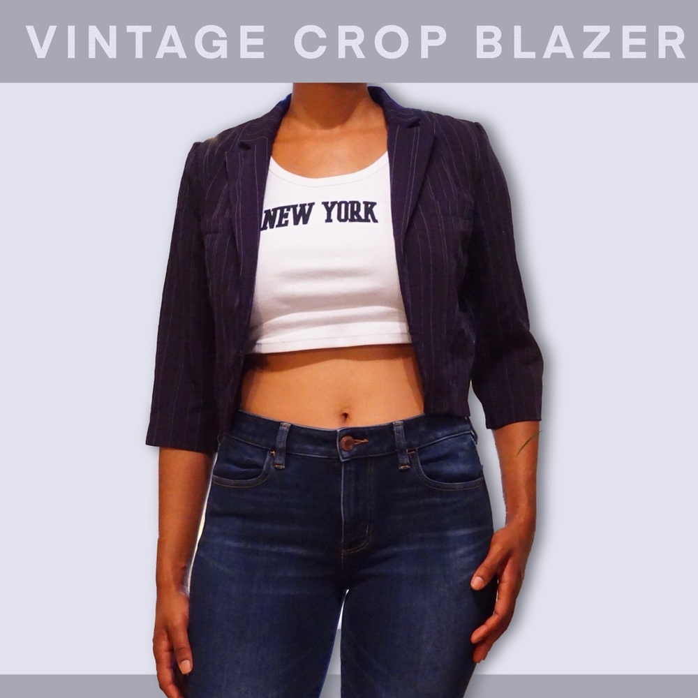 Vintage 90s Y2K crop blazer blue with stripes pin lines